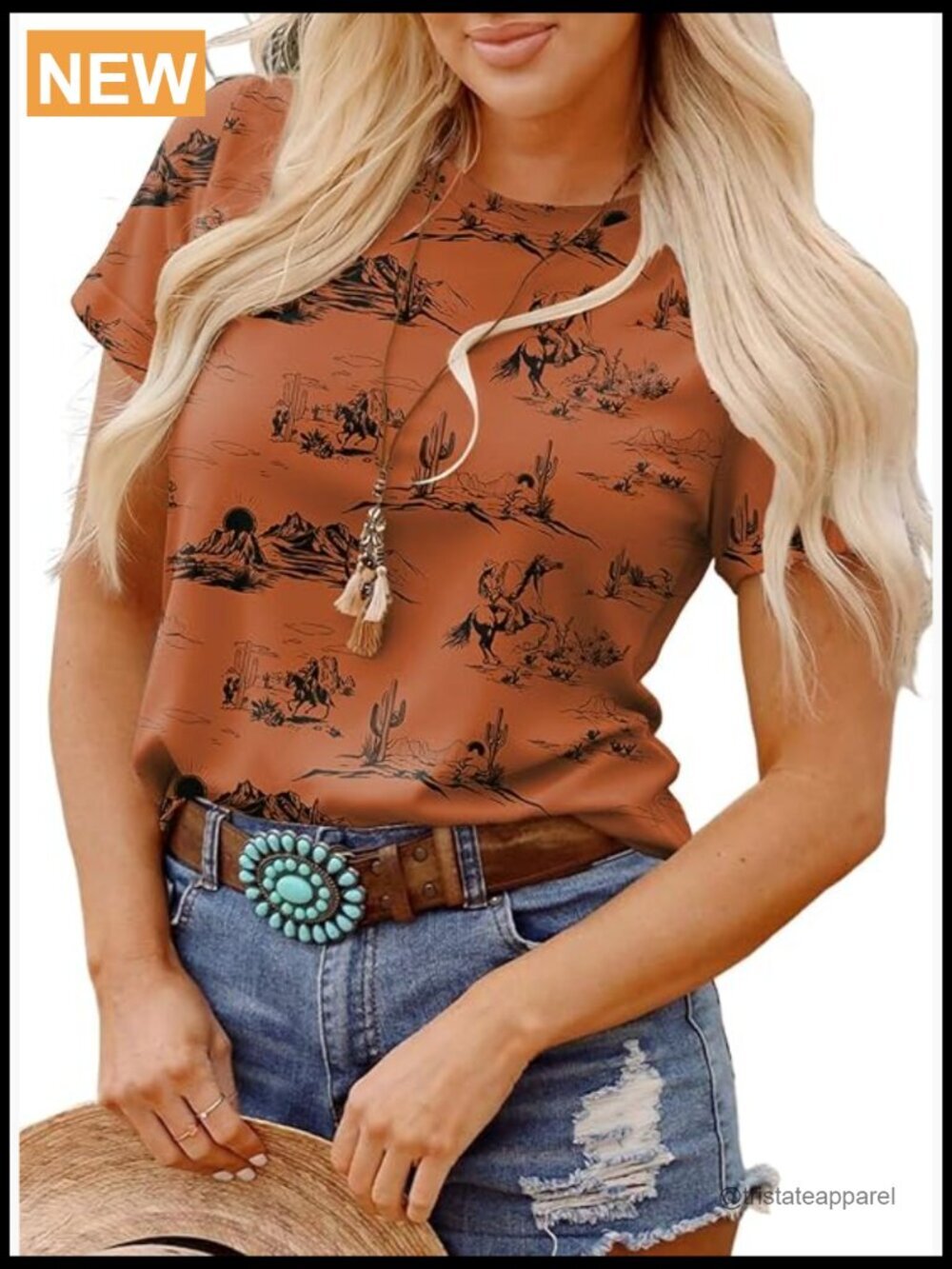 Short Sleeve Western Graphic T-Shirt Crew Neck Cute Tee
